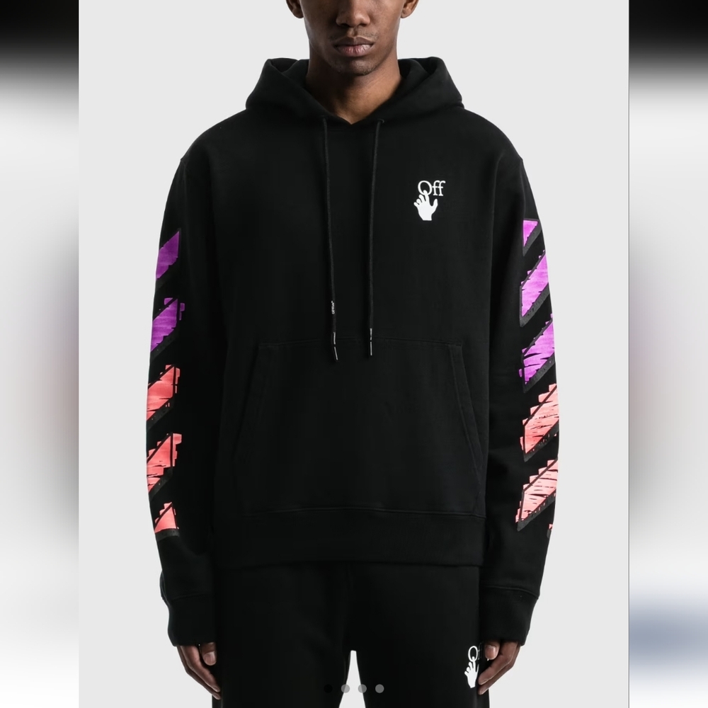 Off-White Black Hoodie with Purple and Pink Stripes
